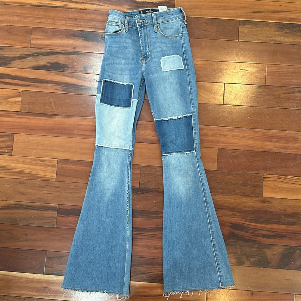 Hollister High Rise Flare Patchwork Jeans